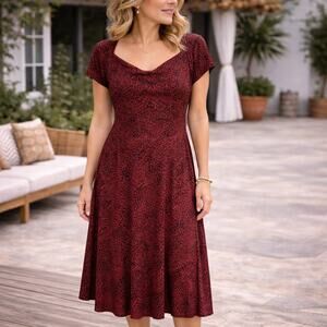 Norma Kamali Red Leopard Knit Short Sleeve Shift Dress XXL